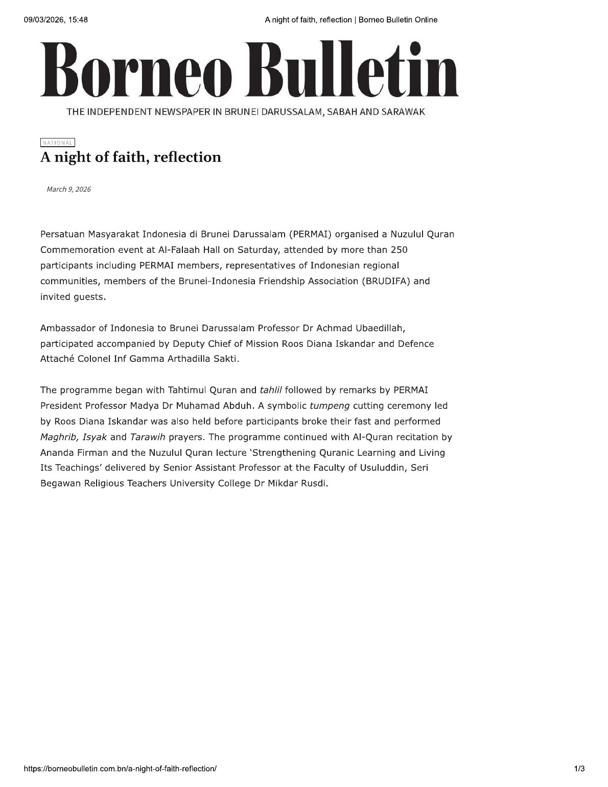 Dokumentasi Borneo Bulletin Online, halaman 1