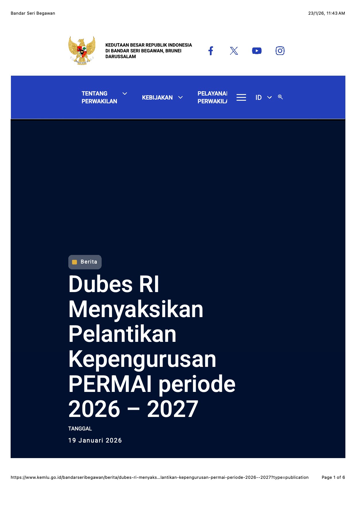 Dokumentasi Kementerian Luar Negeri RI · KBRI Bandar Seri Begawan, halaman 1