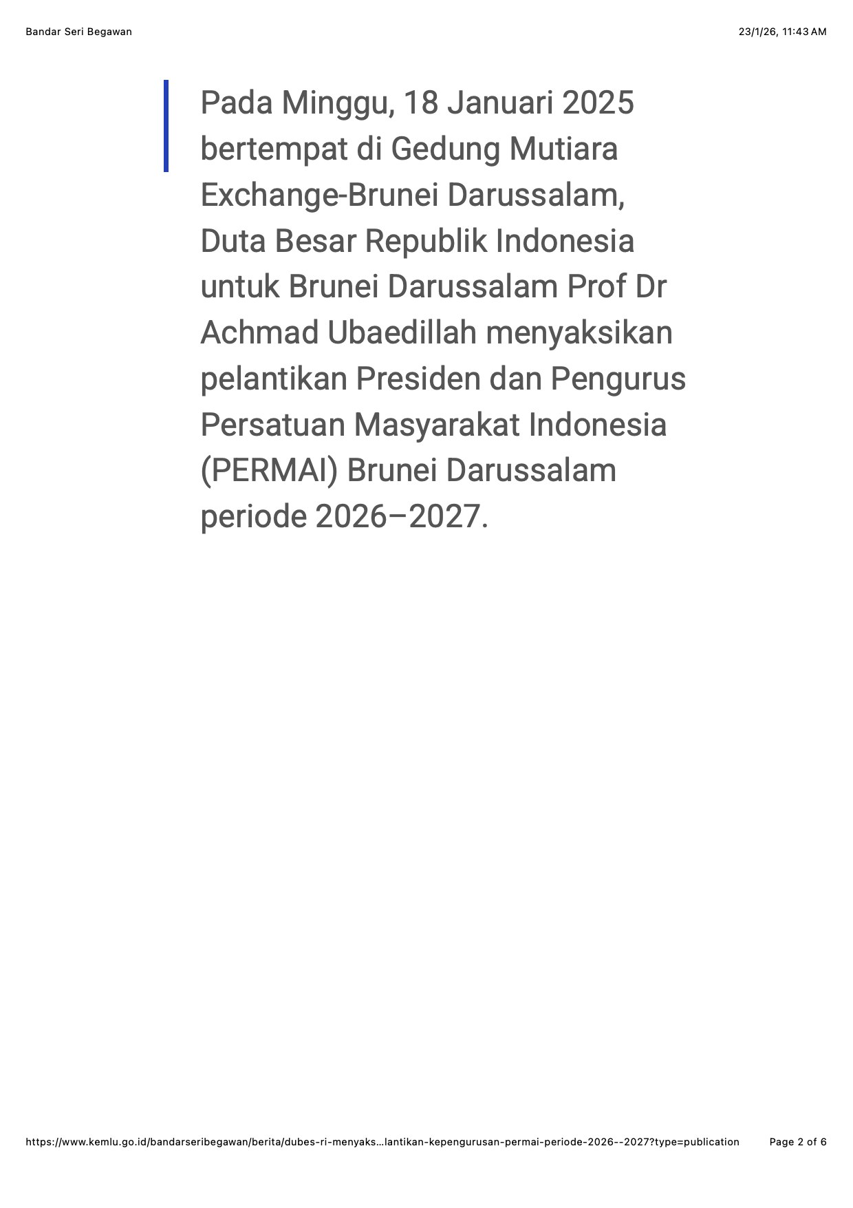 Dokumentasi Kementerian Luar Negeri RI · KBRI Bandar Seri Begawan, halaman 2