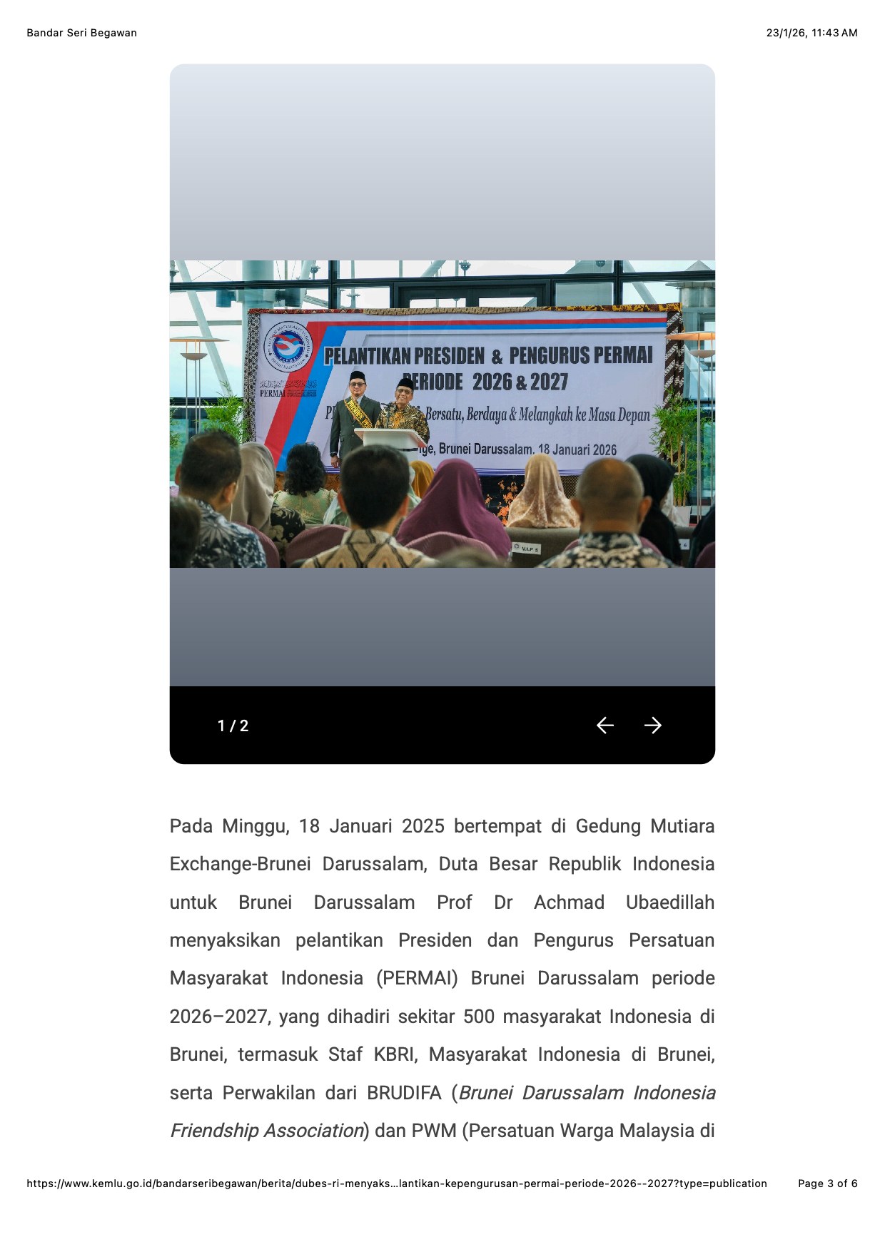 Dokumentasi Kementerian Luar Negeri RI · KBRI Bandar Seri Begawan, halaman 3