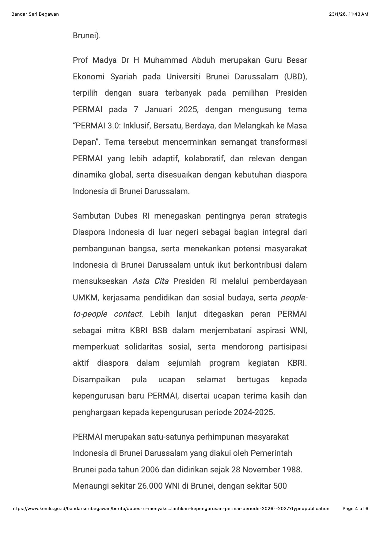 Dokumentasi Kementerian Luar Negeri RI · KBRI Bandar Seri Begawan, halaman 4